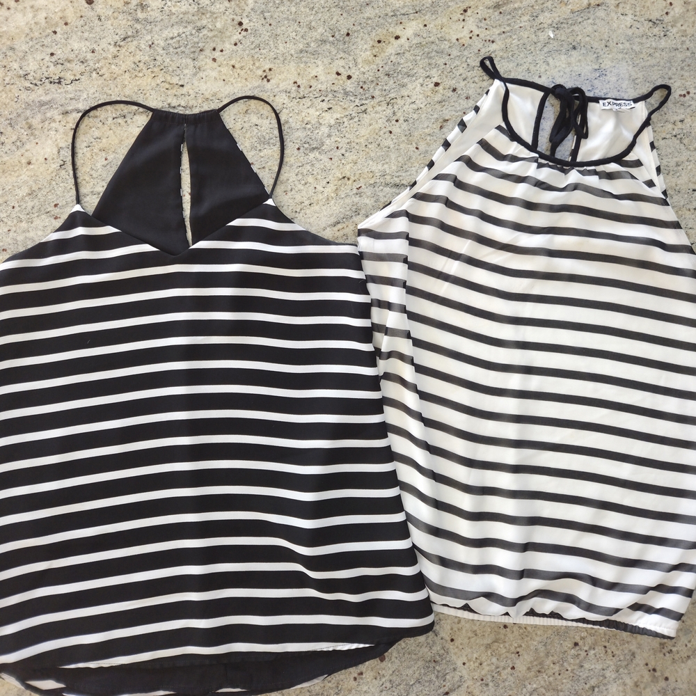 LOT OF 3 Express Black &White Striped & Lace Accent Tops/Tanks/Blouses.